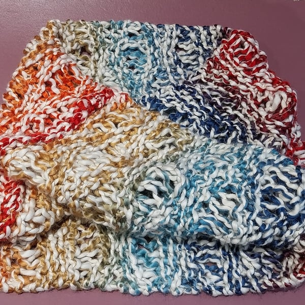 Lacy Twisted Mobius Cowl in Rainbow Glitter Cotton blend 