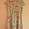 SALE  Floral tea dress in blue and white spots with floral print size 14