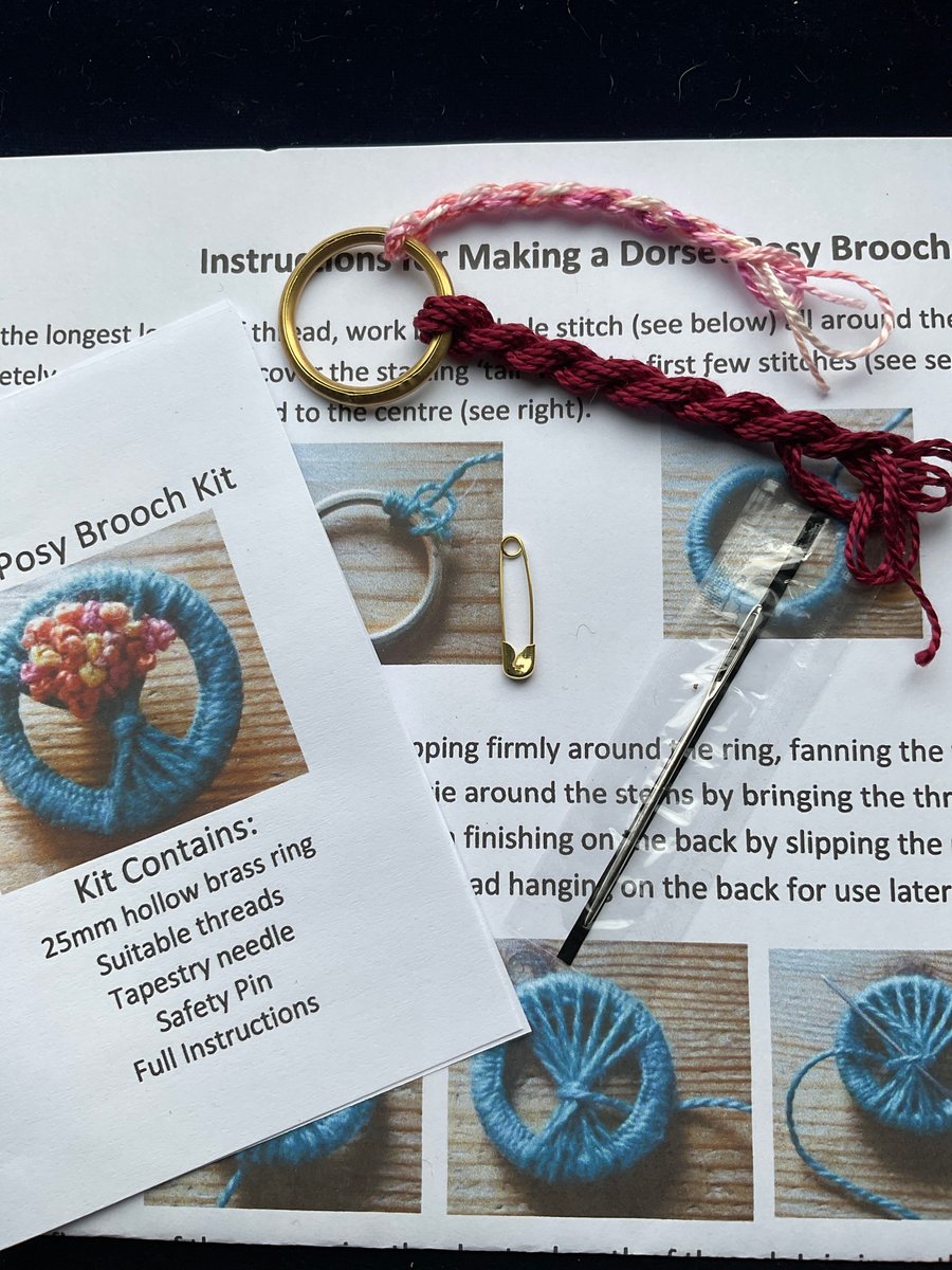 Dorset Posy Brooch Kit, Claret Stems with Pink Flowers, 1