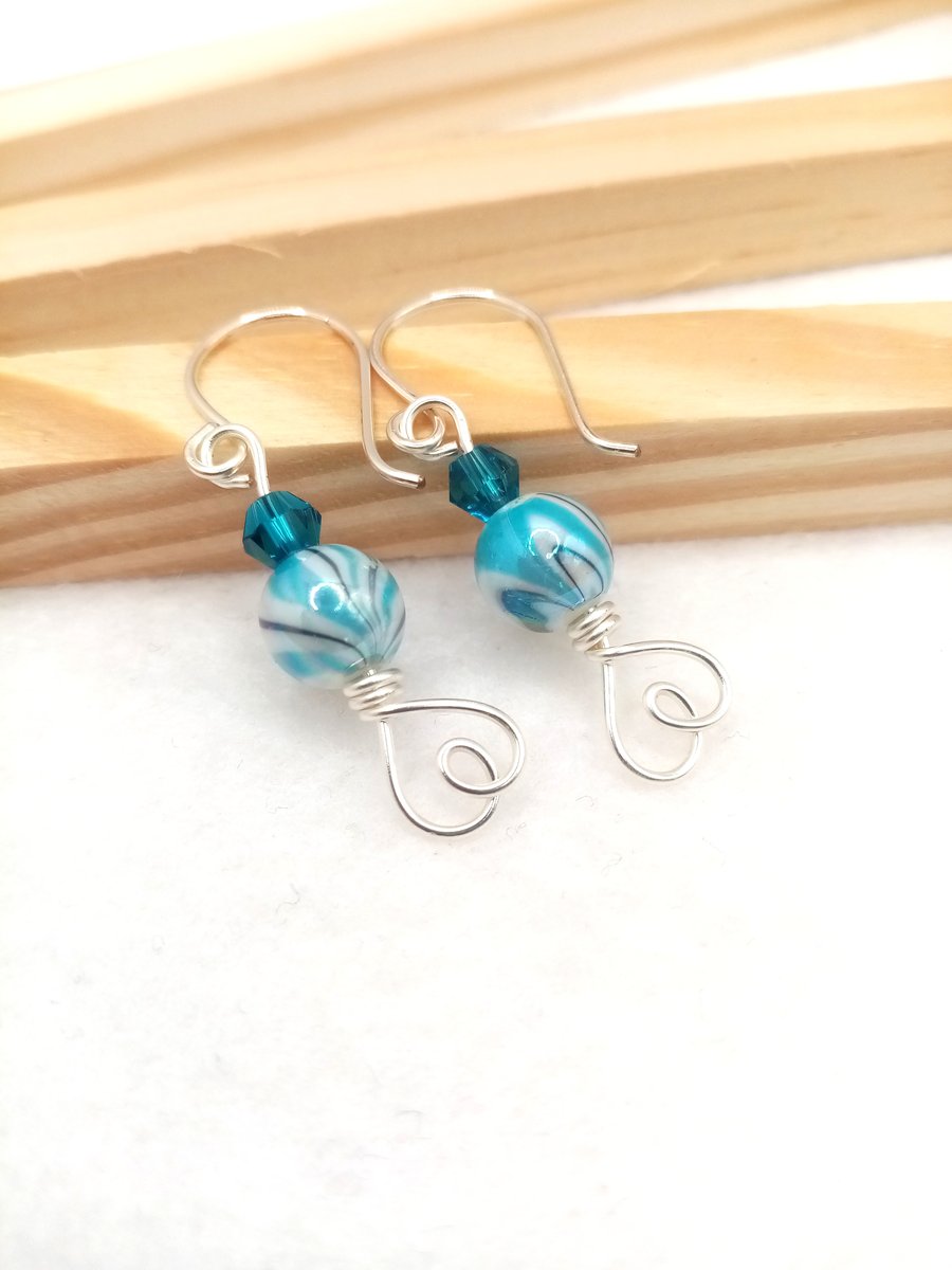 Pink-Blue Marble Candy Stripe Earrings, Blue Earrings, Pink Earrings 