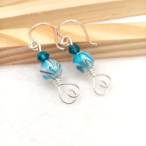 Pink-Blue Marble Candy Stripe Earrings, Blue Earrings, Pink Earrings 