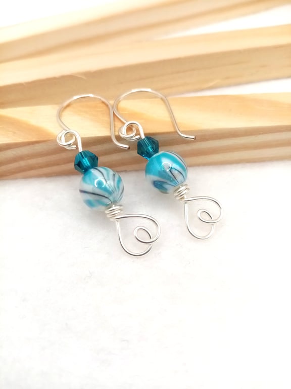 Pink-Blue Marble Candy Stripe Earrings, Blue Earrings, Pink Earrings 