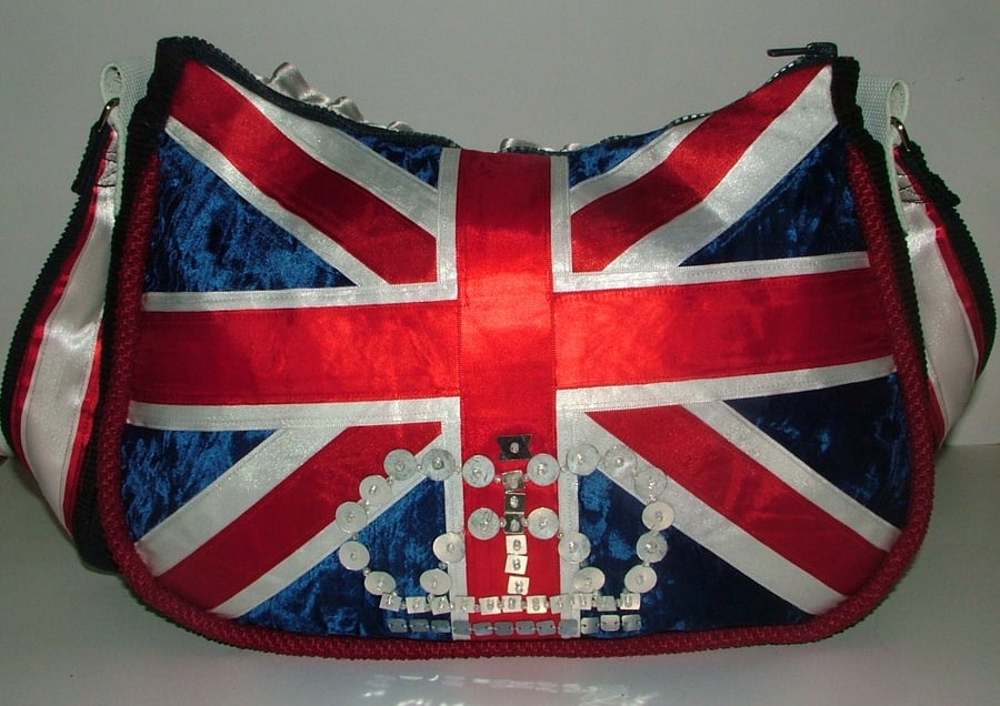 Coronation Special Ribbon Union Jack Handbag with sequin crown