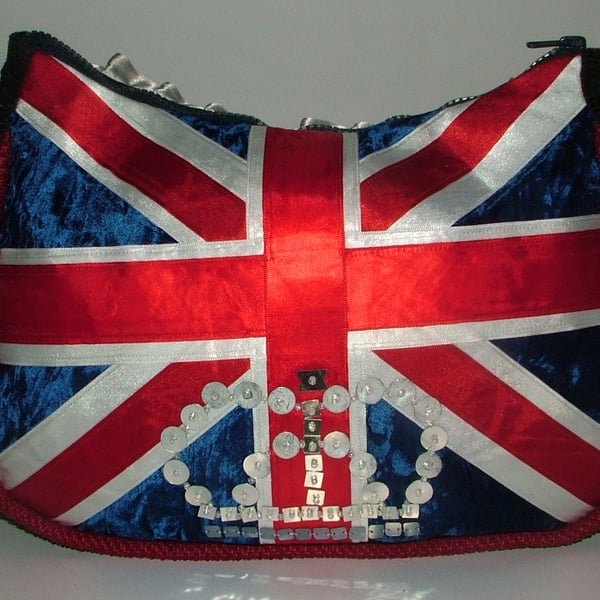 Coronation Special Ribbon Union Jack Handbag with sequin crown