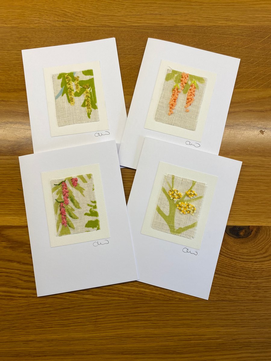 Set of Four Hand Embroidered Cards