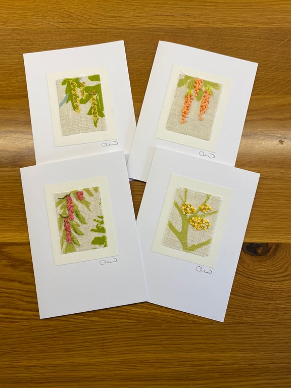 Set of Four Hand Embroidered Cards