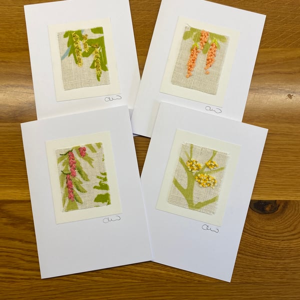 Set of Four Hand Embroidered Cards