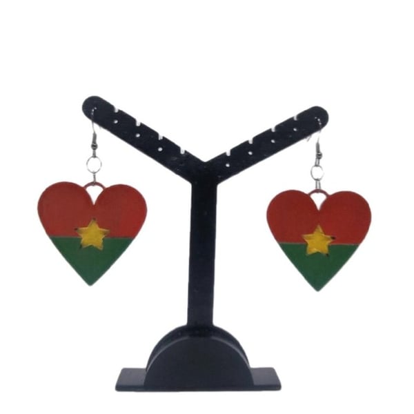 Burkina faso flag earrings, love Burkina faso  loveheart jewellery,african queen