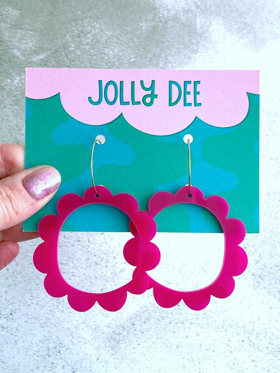Big pink flower hoop earrings for her, unique earrings for plant mums, floral