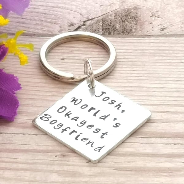 Personalised World’s Okayest Boyfriend Or Husband Keyring - Funny Mens Gift