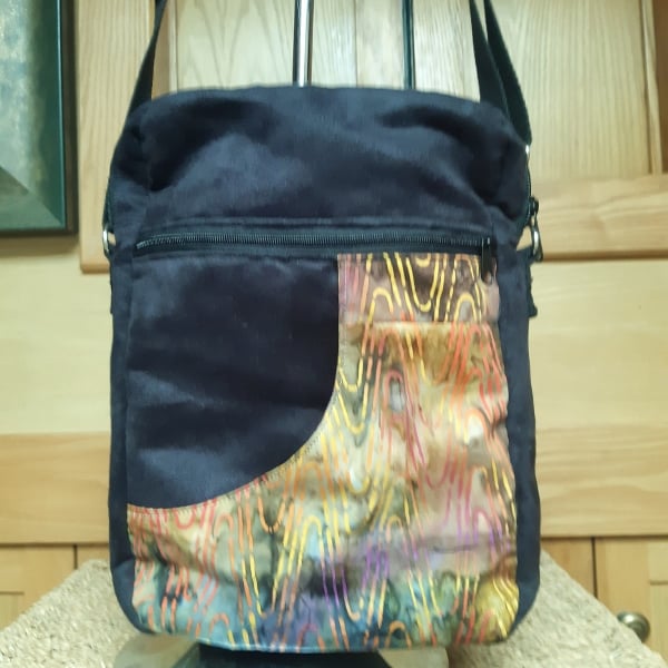 Black faux suede and batik bag