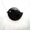 Little black bird enamelled necklace