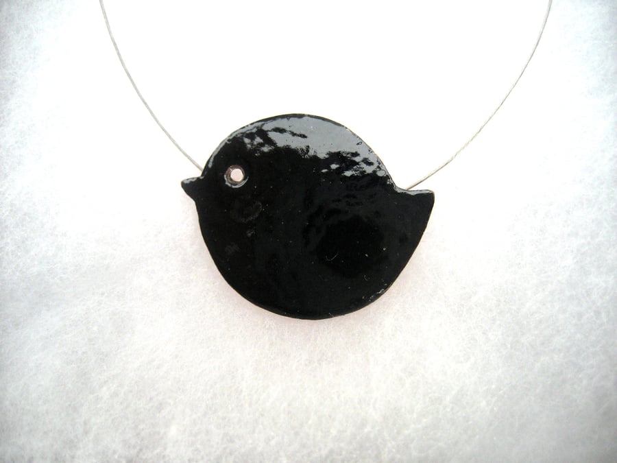 Little black bird enamelled necklace