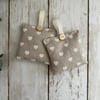 Set of 2 Lavender Sachets: Beige Hearts Fabric Design, New Home, Sleep Pillows