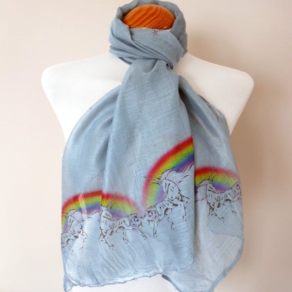 Unicorns and Rainbows Scarf - Colorful Festival Fashion. Grey. Lightweight