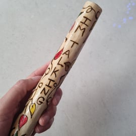 Oak pyrography hand painted talking stick, healing, opening up, group therapy