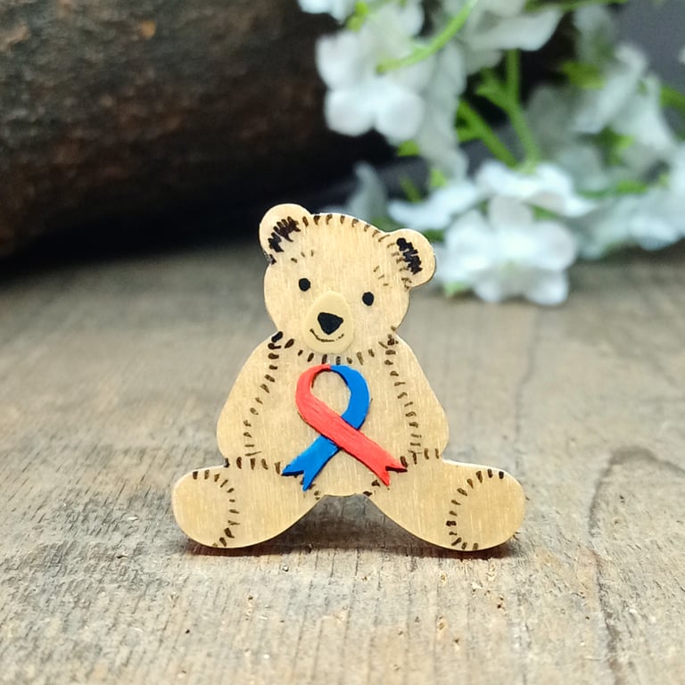 Congenital Heart Defect Awareness Ribbon Bear Pin, Handmade CHD Support Gift
