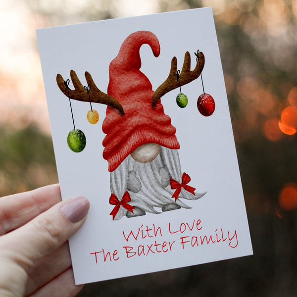 Gnome Christmas Card, Family Christmas Card, Personalized Card for Christmas