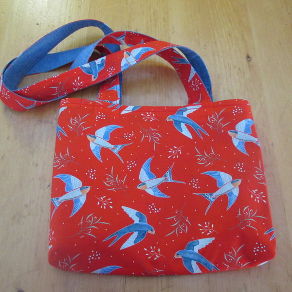 Swallows print fabric Tote Bag, symbol of love and loyalty, ideal romantic gift