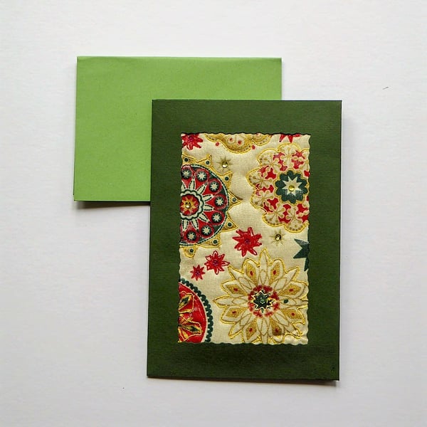 Individually Hand Crafted Textile Christmas Blank Card