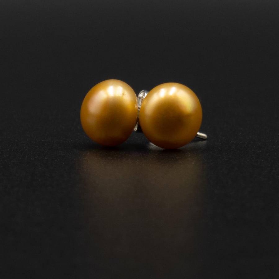Freshwater pearl soft gold stud earrings, pearl jewelry, Gemini gift
