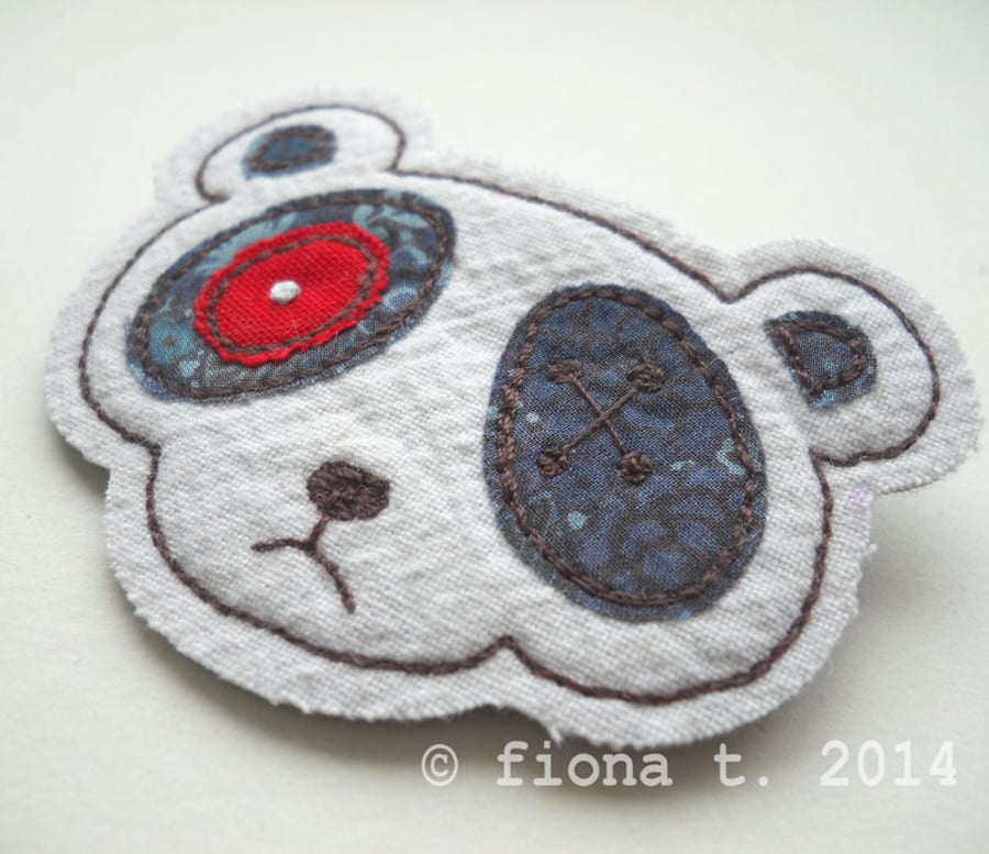 fabric brooch - zombie panda