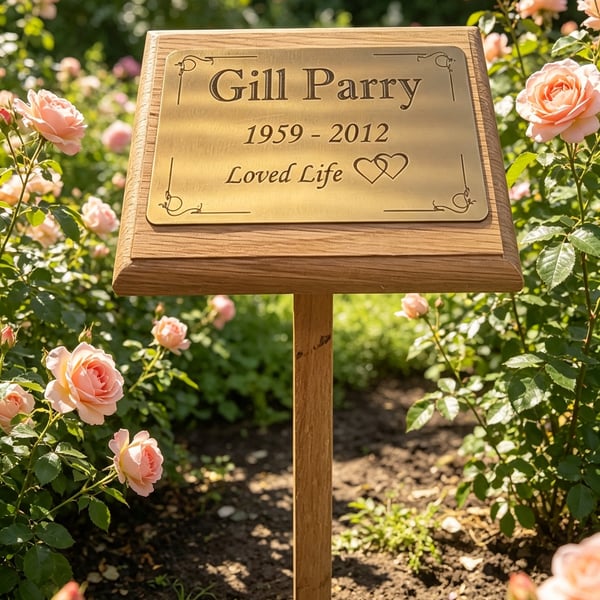 OAK Grave Plaque Cremation Marker Engraved Memorial Plaque Wooden Grave Marker