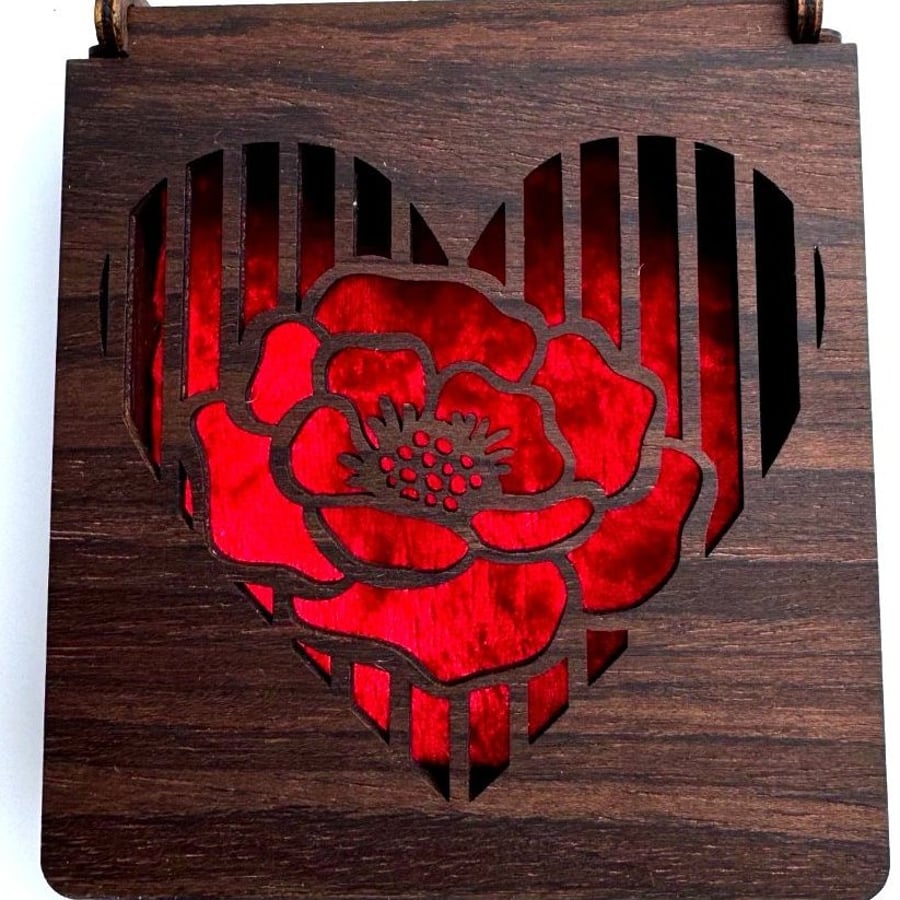 Handmade Wooden Jewellery Box – Laser Cut Heart Design, Velvet Lined Ring Box