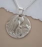 Emperor Penguin Coin Necklace Deep Engraved Recycled Sterling Silver Christmas G