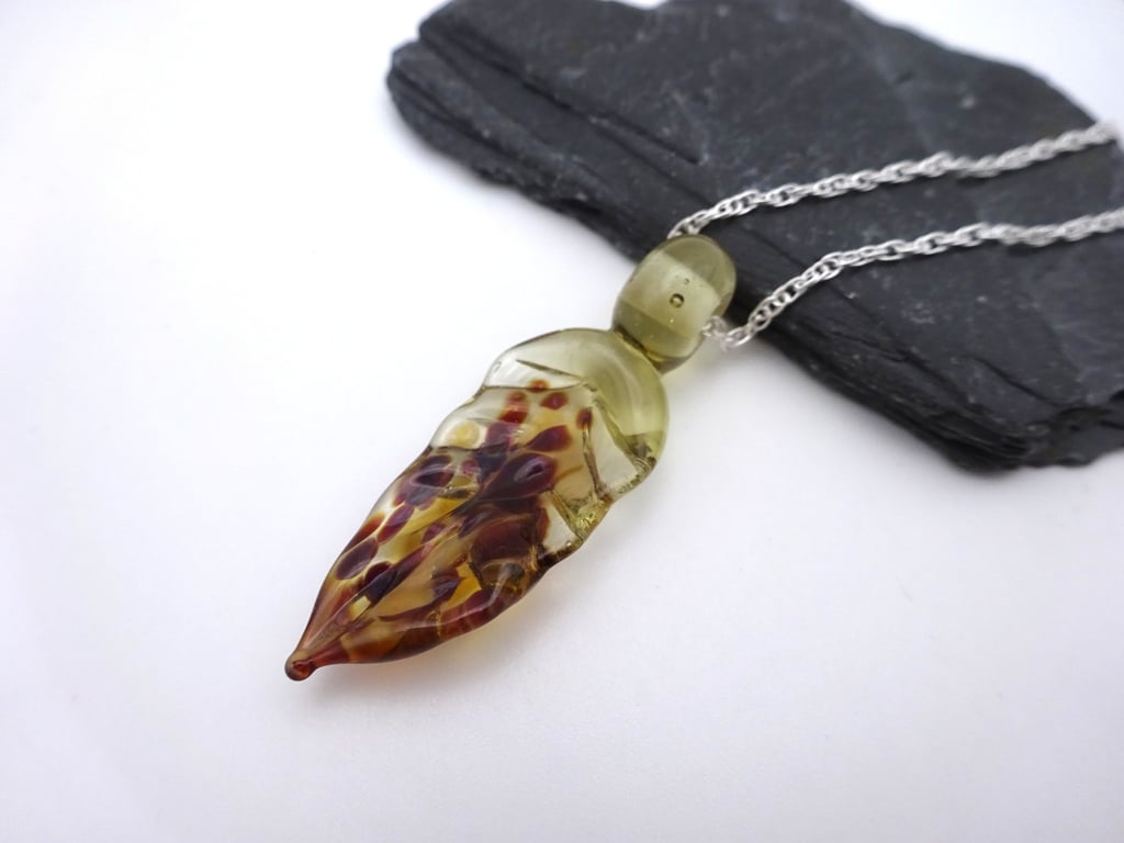 light brown leaf lampwork glass pendant