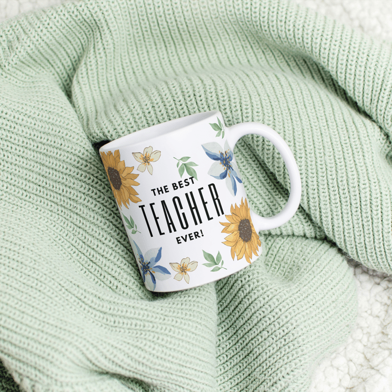 The Best Teacher Ever Flower Mug, Unique Gift For Teachers, Teacher Appreciation