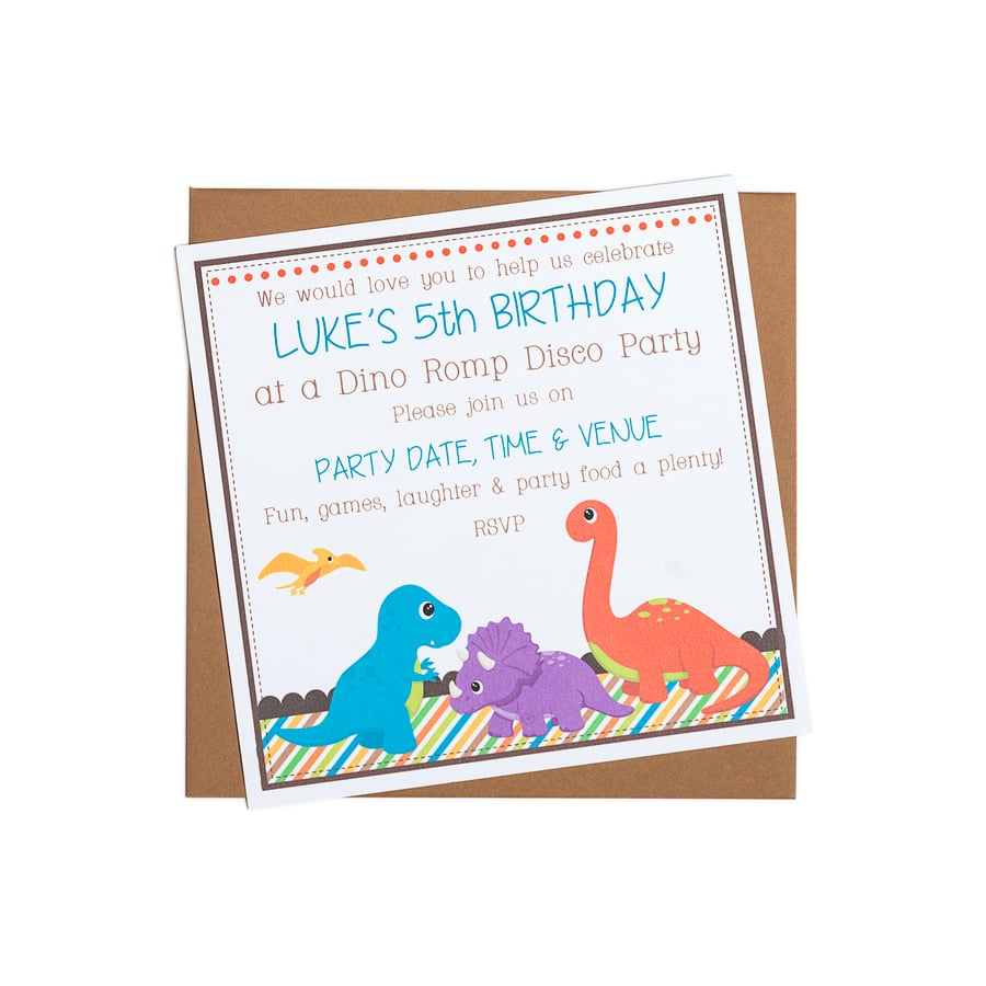 Personalised Dinosaur Party Invitations - pack of 6
