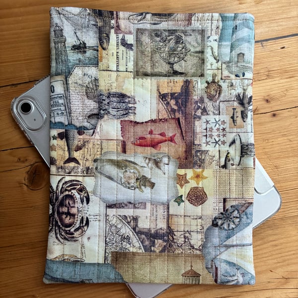 Ocean Theme Print Quilted Fabric I-Pad Sleeve 