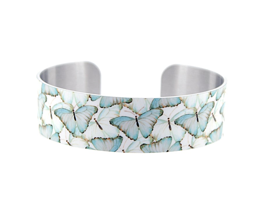 Butterfly jewellery cuff bracelet with pastel blue green butterflies. B170