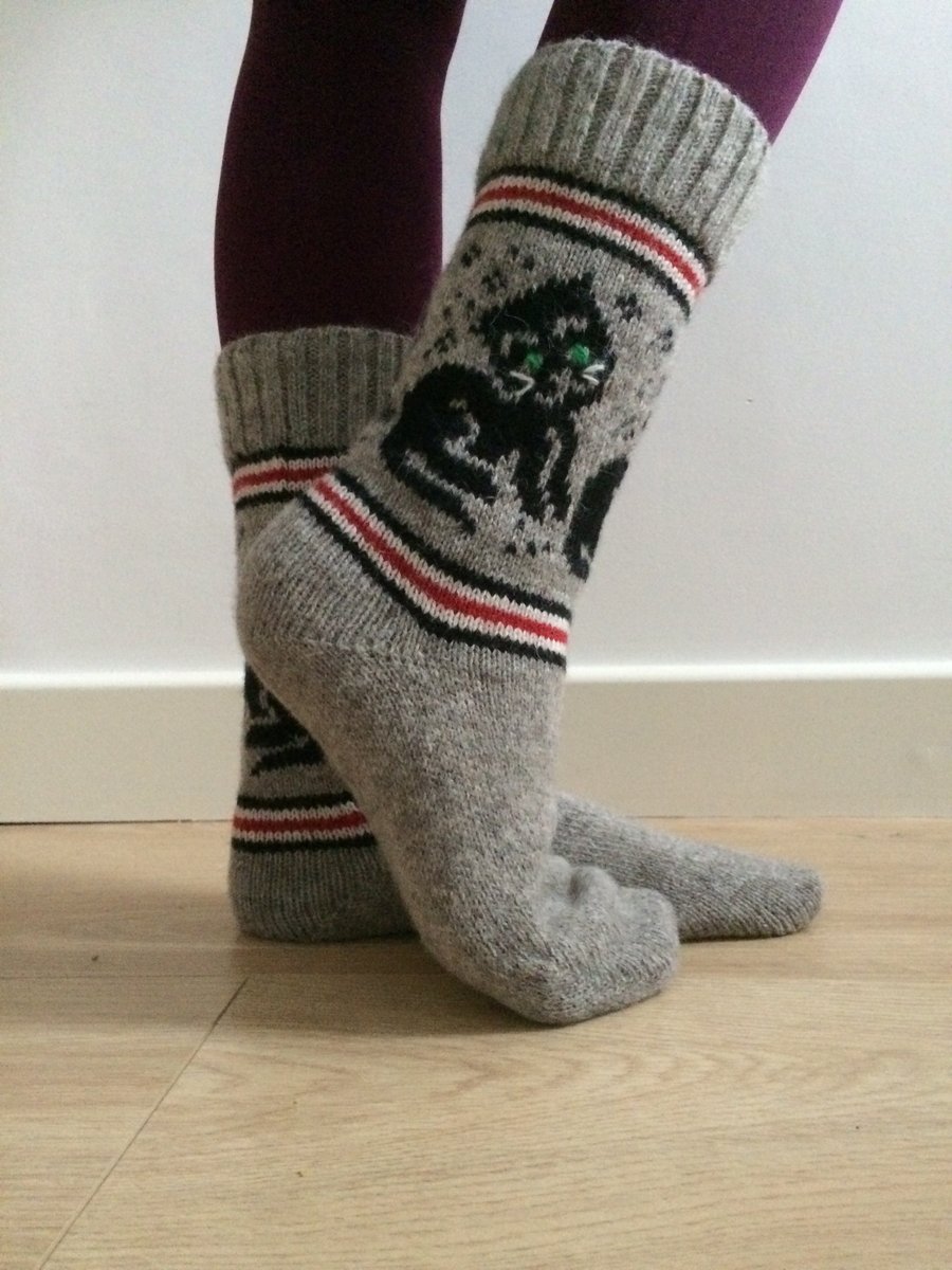 Wool Socks Grey Black Cat Kitten Christmas Unique Funny