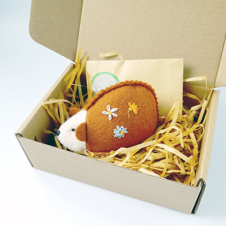 Felt Hedgehog pincushion with hand embroidered flowers