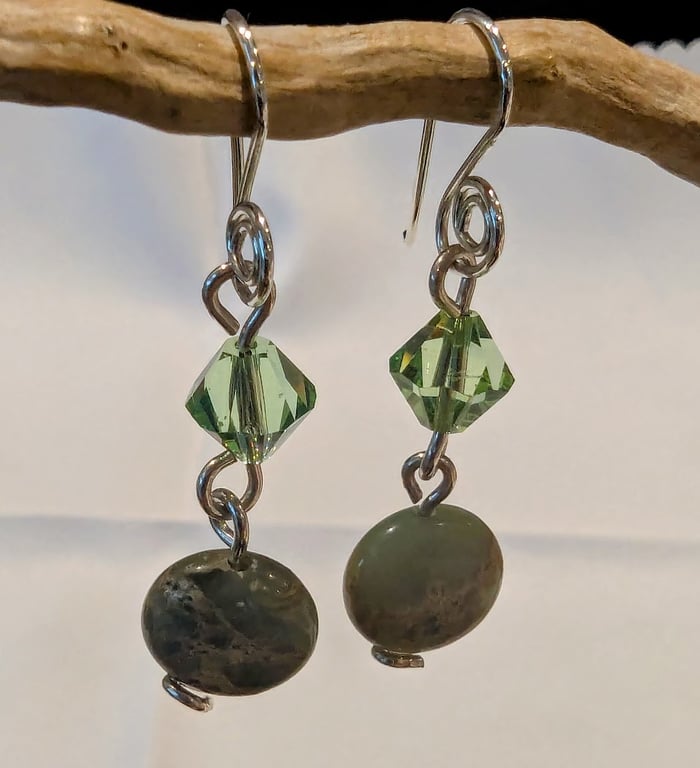 Green Impressions Jasper & Bicone Swarovoski Crystal drops
