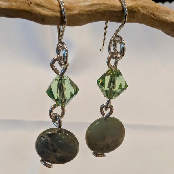 Green Impressions Jasper & Bicone Swarovoski Crystal drops