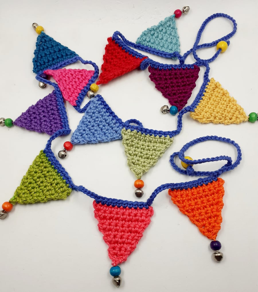Happy Crochet Mini Bunting  with Bells