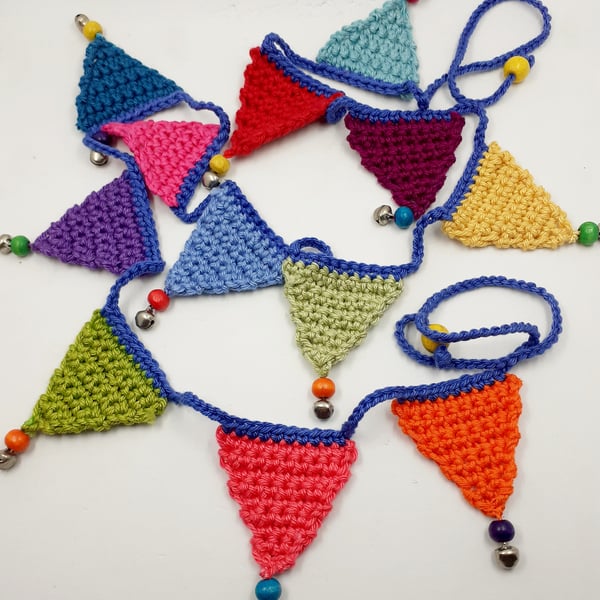 Happy Crochet Mini Bunting  with Bells