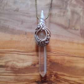 Phenacite with Lemurian Seed Crystal Point and Polymer Clay Pendant