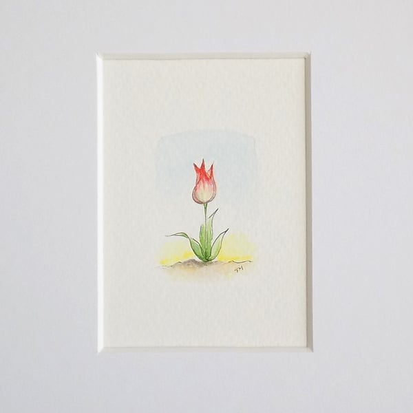 S A L E    Miniature Watercolour Flower Illustration Tulip  4.5 cm x 3cm