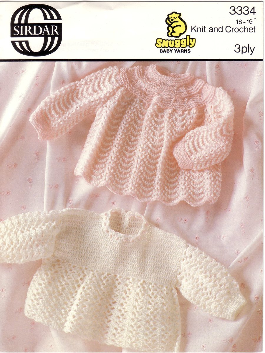 Vintage Knitting Pattern 3334: from Sirdar, 2 Baby Dresses, Knit and Crochet