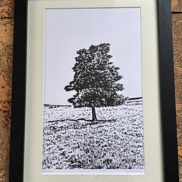 Singular monochrome print Eco friendly One of a Kind gifts Oak Tree