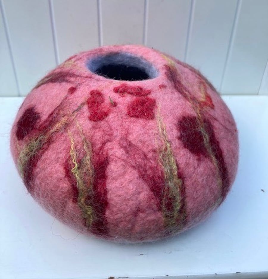 Pink felted raspberry crush decorative bowl.