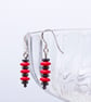 Hematite and Red bead sterling silver earrings - Image 1