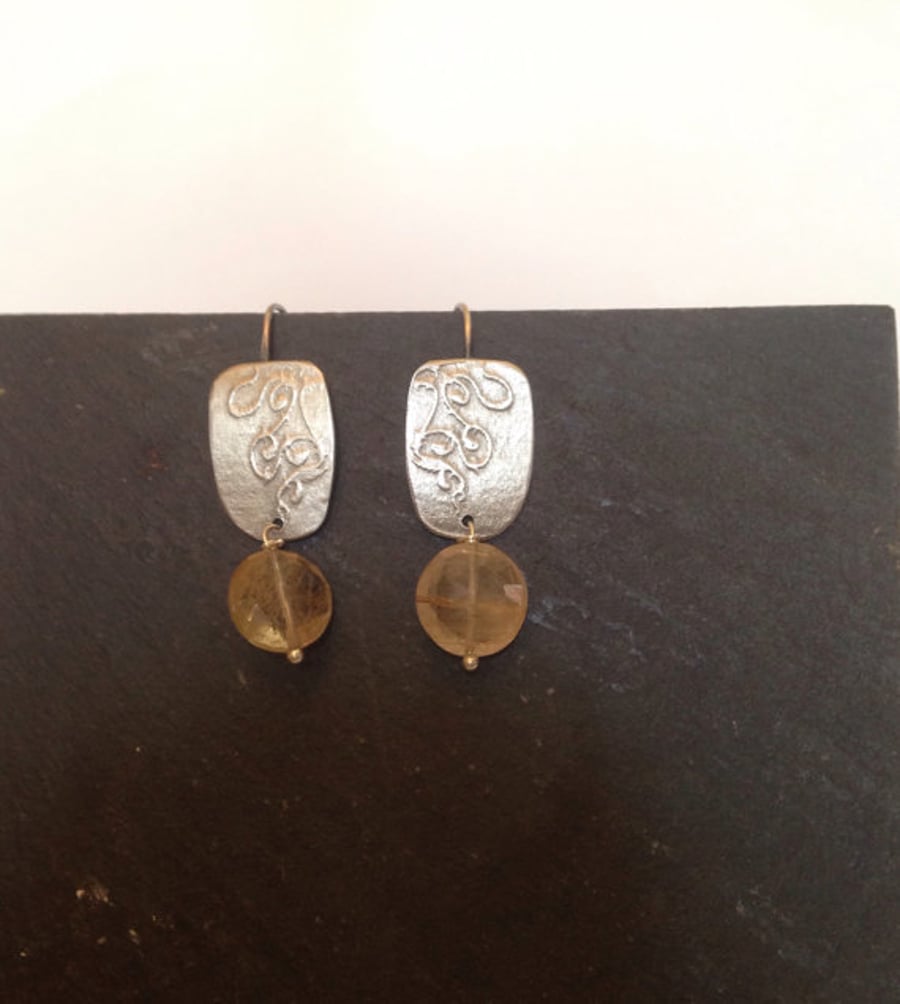 Silver Earrings - Rutilated Quartz Silver Post Earrings