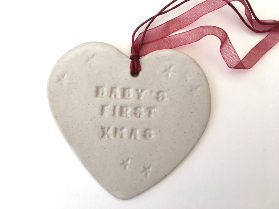 Ceramic heart, Baby's first Christmas Loveheart hanger, handmade pottery