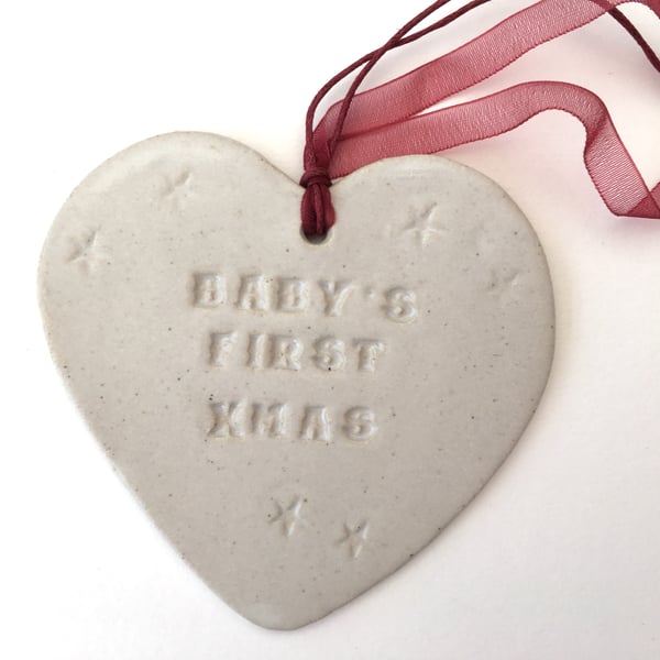 Ceramic heart, Baby's first Christmas Loveheart hanger, handmade pottery