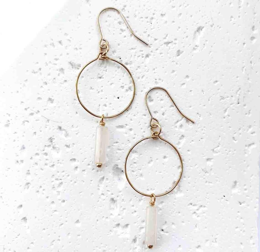 Astra Drop Hoop Earrings - Rose Quartz
